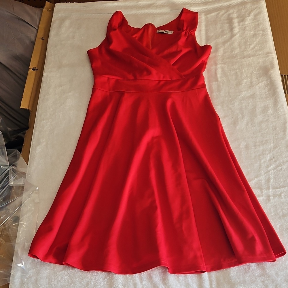 Grace Karin Red Sleeveless Fit & Flare Dress Knit Polyester Spandex Size M